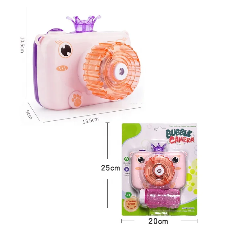 Hot Selling Summer Battery Operated Camera Electric Imperial Crown Frog Rabbit Bubble Machine Toy with Light and Music for Kids