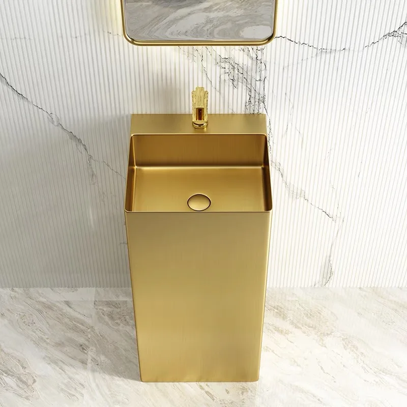 High Grade Bathroom Pedestal Basin Sink Stainless Steel 304 Square Freestanding Outdoor  Wash Basin  With Faucet Hole
