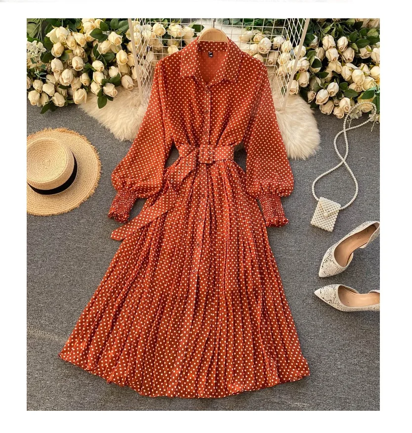 ！トラさん！Pleats collar Chiffon Dress Women Chiffon Pleated Floral Dress Tie Neck Ruffle Midi Long