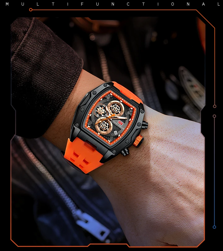 MINI FOCUS 0473 Fashion Men Silicone Waterproof Quartz Watch Multi-function Chronograph Men's Luminous Calendar Wristwatches
