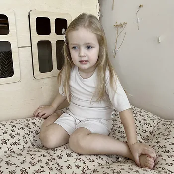 Korean Style Pure Cotton Thin Cotton Children's Clothing Sets Anti-Static Boys Girls Pajamas for Summer Baby Toddler Set