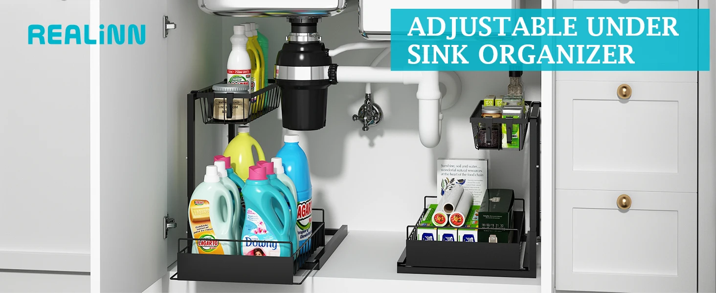 Under Sink Organizer Pull Out Cabinet Organizer 2 Tier Slide Out Sink