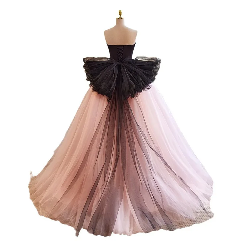 S1805l 2026 High Quality Black Tube Top Applique Sweet Pink Skirt Princess Style Small Fresh Romantic Banquet Evening Dress