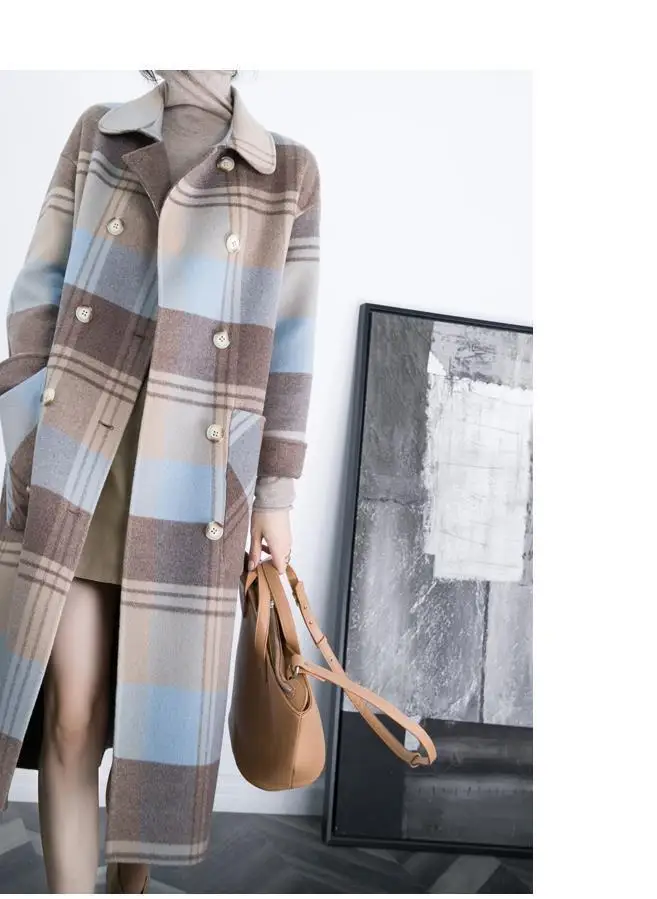 2022 Winter Women's Fashion Plaid Tweed Jacket Medium Length Double ...