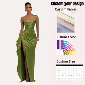 2026 New Design Summer Satin Silk Dress Backless Split Evening Club Dress Women Sexy Solid slip Dresses Clothing