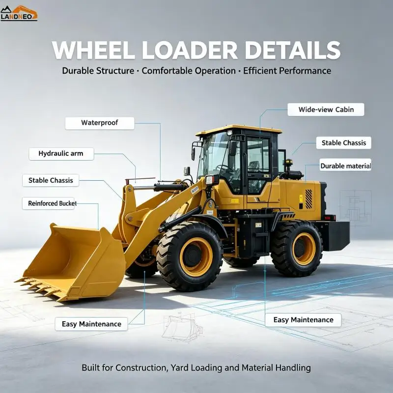 2 Ton Compact Wheel Loader Front End Loader With 0.8m&sup3; Bucket And 76KW Diesel Engine