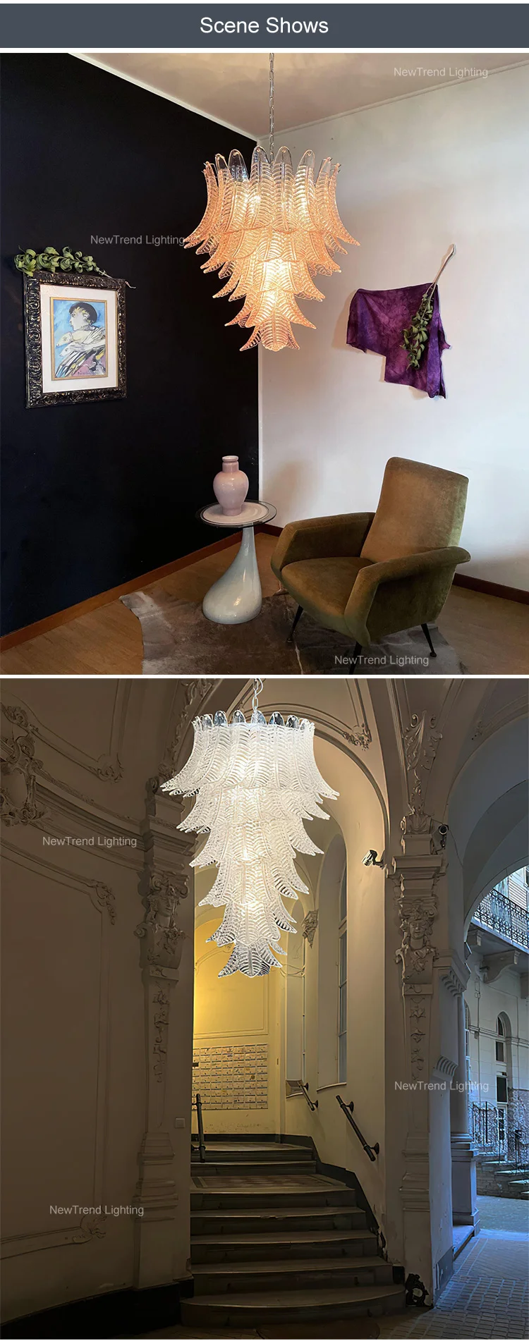 cpl 450 grand vintage italian murano glass chandelier  large luxury lustre lighting fixture for high ceiling hotel lobby  villa void-6