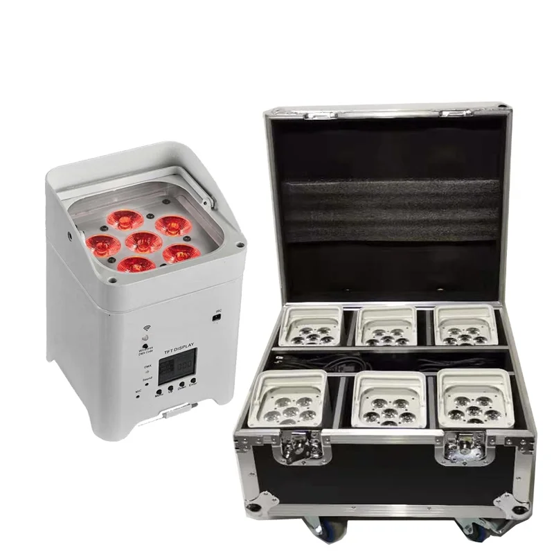 6pcs Battery Wireless Led Wedding Uplight With Flightcase 6x18w RGBWAUV 6in1 LED Par