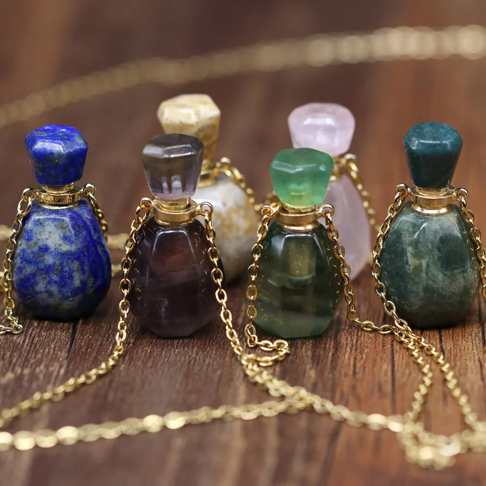 Charms Bottle Necklace Natural Stone Agates Crystal Perfume Bottle