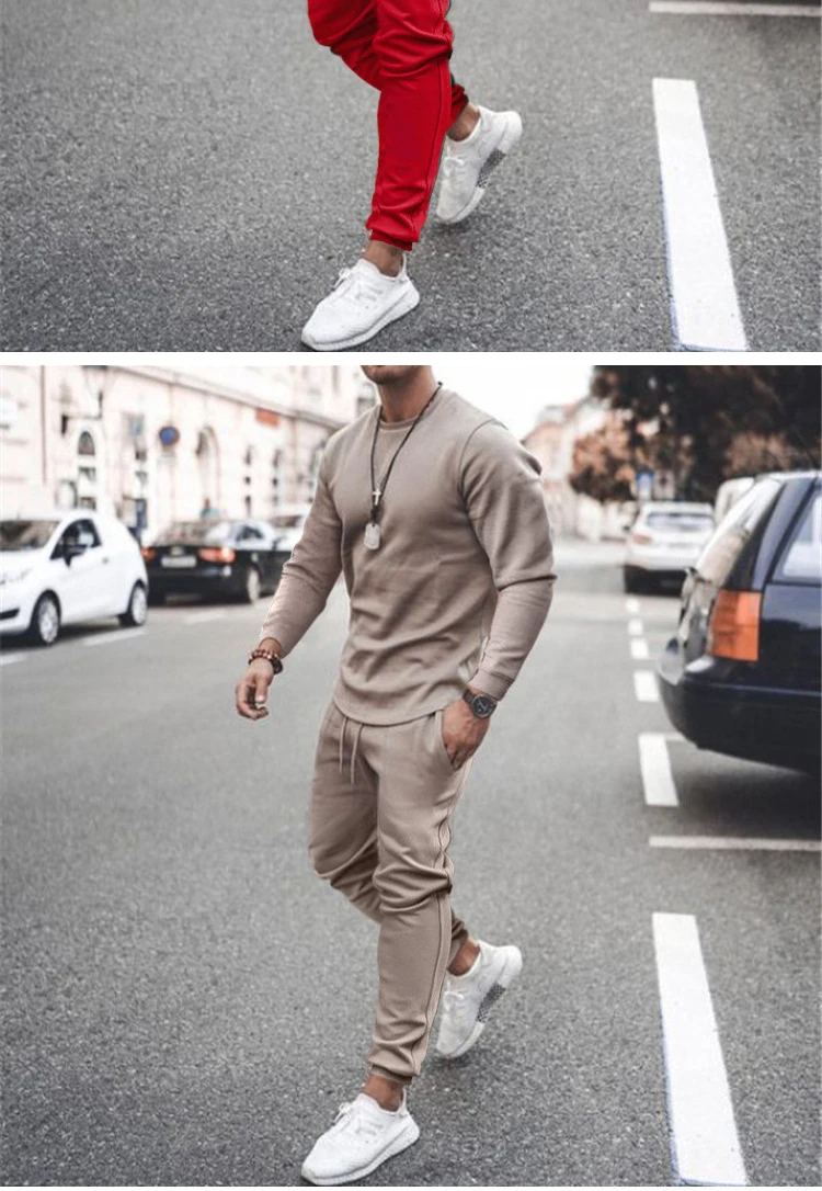 Customize Logo Solid Crop Tracksuit Men Jogger Crewneck Sweatshirt ...