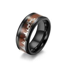 Ready To Ship Forest Elk Herd Wooden Inlaid Wild Deer Family Titanium Ring Stainless Steel Jewelry For Women Men