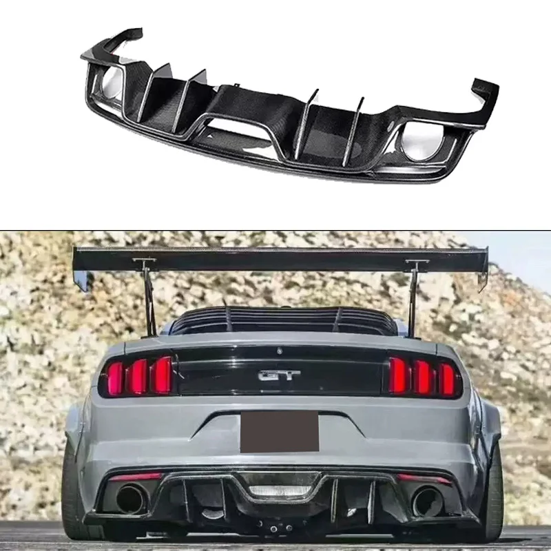 AC Style Carbon Fiber Fibre Rear Bumper Splitter Lip Diffuser For Ford Mustang GT 2015-2017