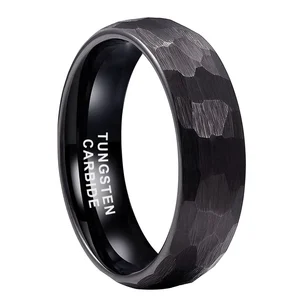 Coolstyle Jewelry 6mm Wholesale Domed Matte Finish Black Hammered Tungsten Ring for Men Women Fashion Engagement Wedding Band