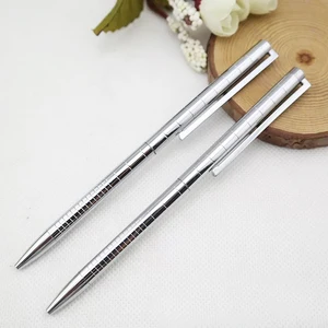 Wholesale Promotion Business Gift Sliver Slim Metal Ball Pen with Custom logo Office Supplies Novelty Twist Metal Ballpoint Pen