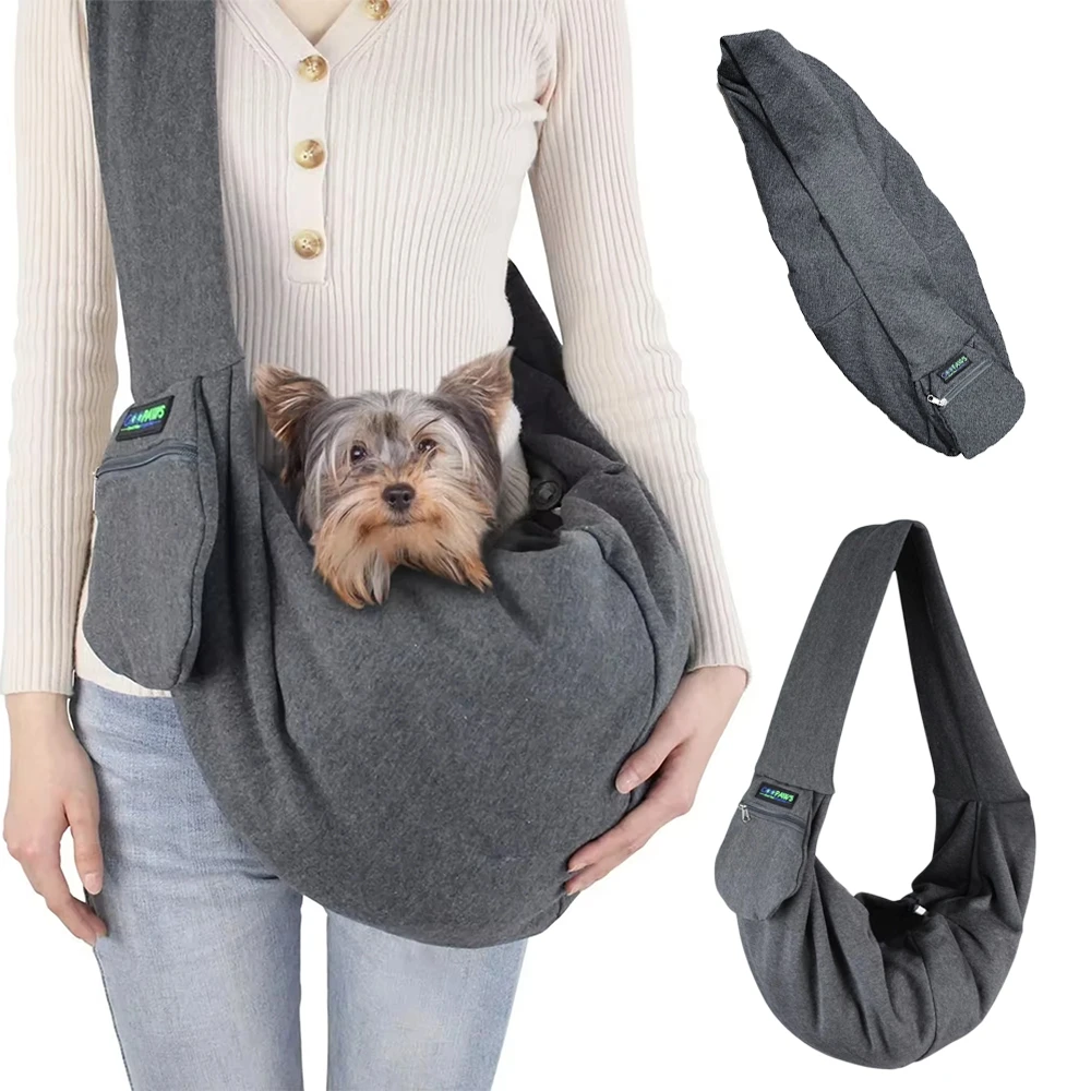 Solid Pattern Dog Carrier Oxford Material Puppy Pouch Pet Carrier Sling with Button Closure Breathable and Foldable Washable