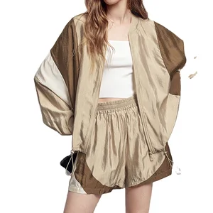New Women's Oversize Contrast Color Stitching Shorts Set