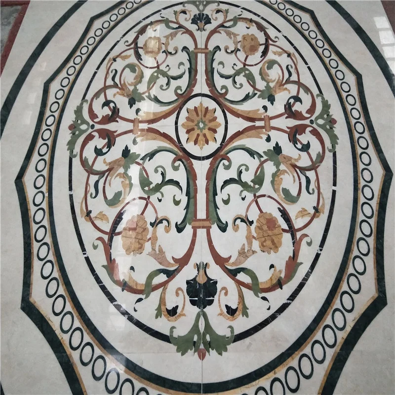 product polished natural marble brass mosaic water jet tiles medallion style square villa design hotel front indoor floor decor dolomite-2