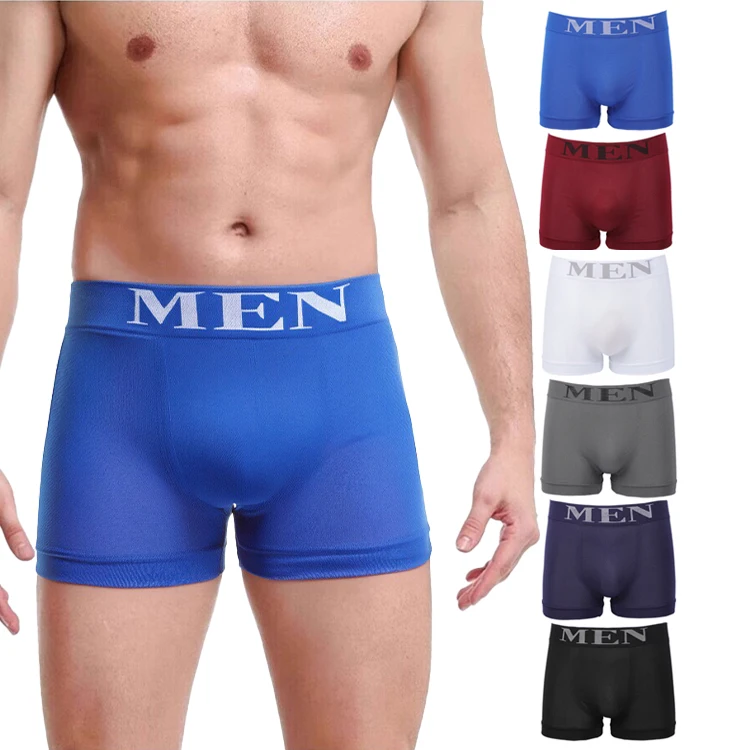 Hot Sale Men Cheap Price Seamless Boxer Shorts Polyamide Elastano Knitting  Solid Boxers Men Custom Logo Men Basic Underwear
