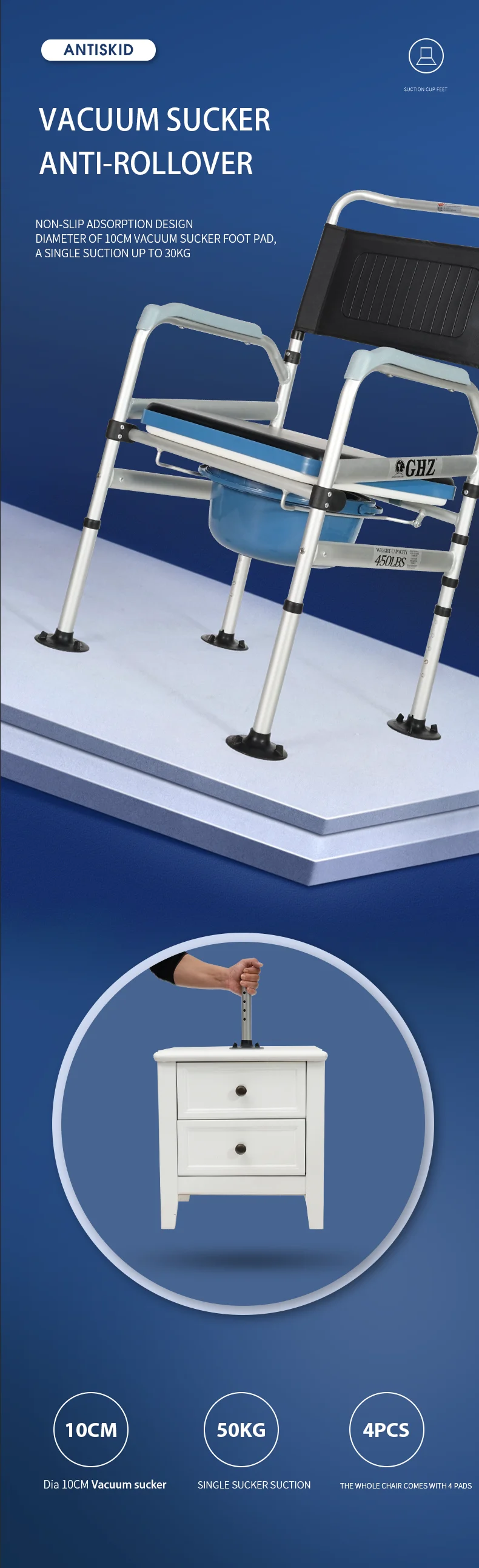 New Design Toilet Chair Aluminum Frame Height Adjustable With U Shaped