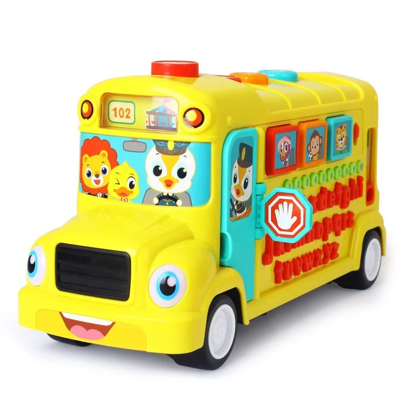 Hot Selling Electric Plastic School Bus Toy for Kids Baby Learning  Educational Toy With Alphabet Number and Lights Music Car