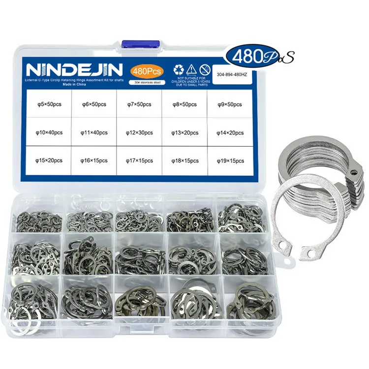 15 kinds of 304 Stainless Steel External Circlip Retaining Ring Snap Ring Kit 