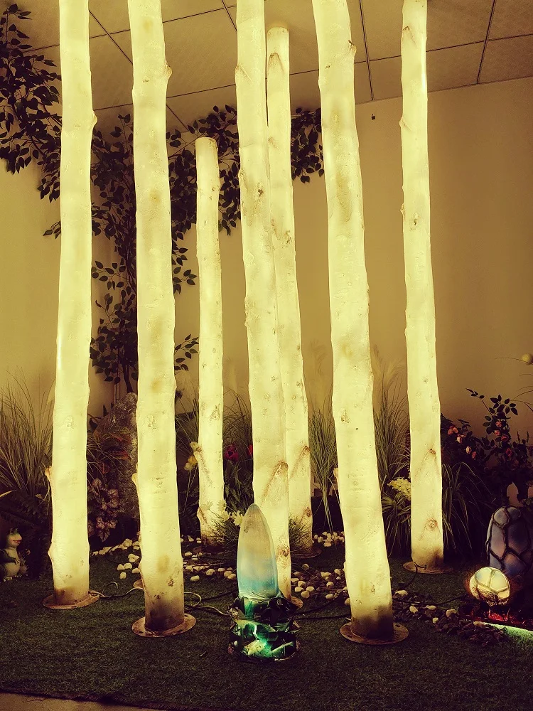 Glowing Birch Artificial Tree Trunks Light Fiberglass Simulation 2m Height Birch Tree Light for Shop Garden Landscape Pathway