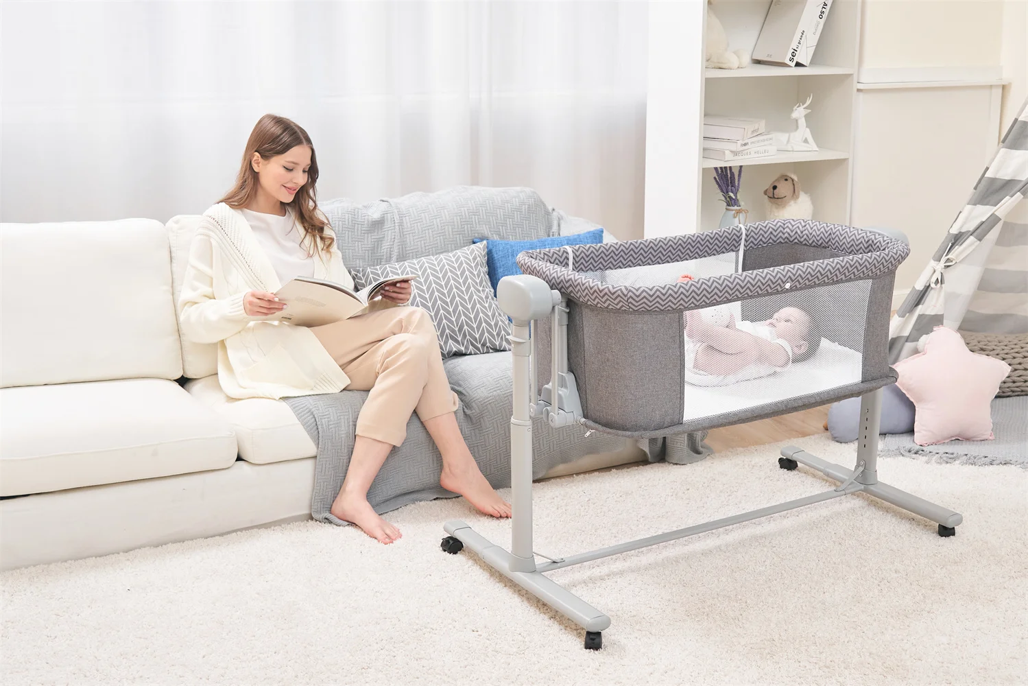 P780D02 Baby Bassinet, 3 in 1 Baby Bassinet Bedside Sleeper, Easy to Fold Portable Crib Side Bassinet, Baby Cradle supplier