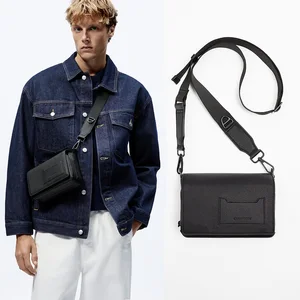 Wholesale Black Saffinao Leather Fashion Men's  Crossbody Sling Side Purse Bag Messenger Bag for Men