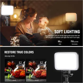 NEEWER Basics 2 Pack LED Video Light Panel Lighting Kit, Bi Color Dimmable Portable Studio Lights with Stands & Filters detail image