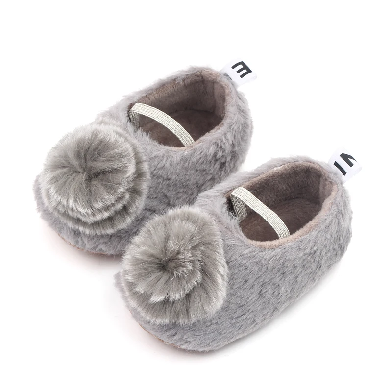 Baby Infant Toddler Girls Cotton Soft Sole Plush Bow Flower Slippers Slip on Mary Jane  Dress Shoes Princes Shoes Gift details