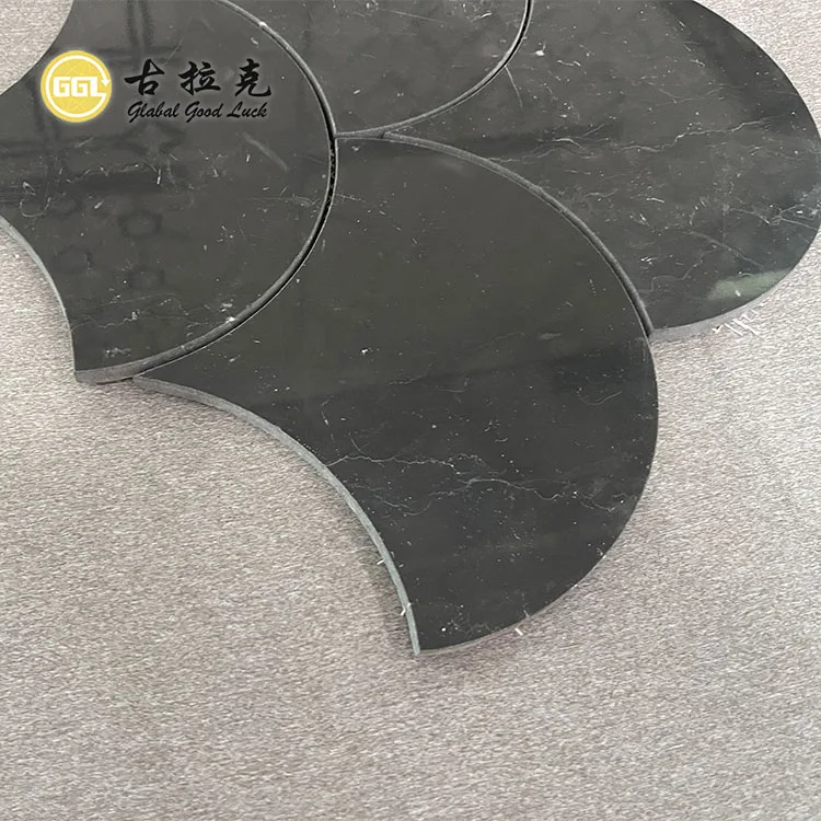 Fan Shape Stone Nero Marquina Marble Black Mosaic Tile for Home Decoration details