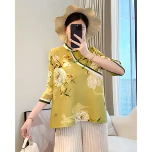 2026 Summer New Generation Elegant Fashion Breathable Casual Loose Fit Short Sleeve T-shirt with Chinese Jacket for Mother