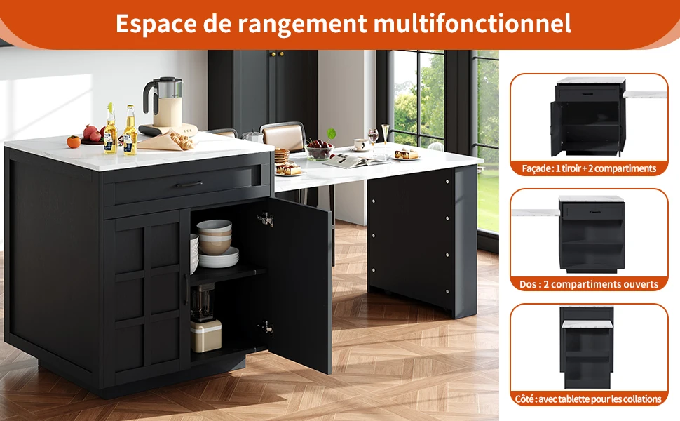 Dimensions table de bar extensible 133-202cm