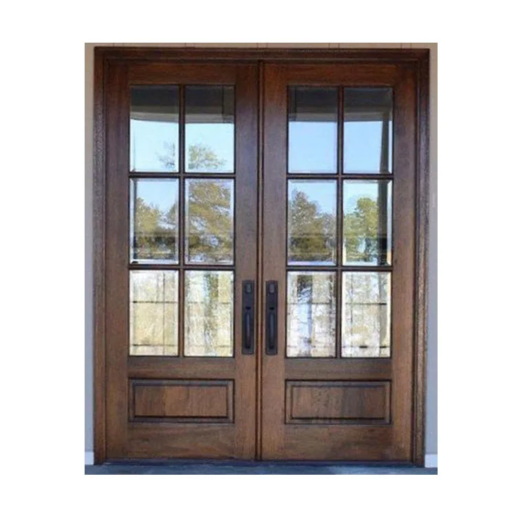 Custom Solid Wooden Exterior Main Door Oak Solid Wood Arch Front Entrance Wood Glass Door Design