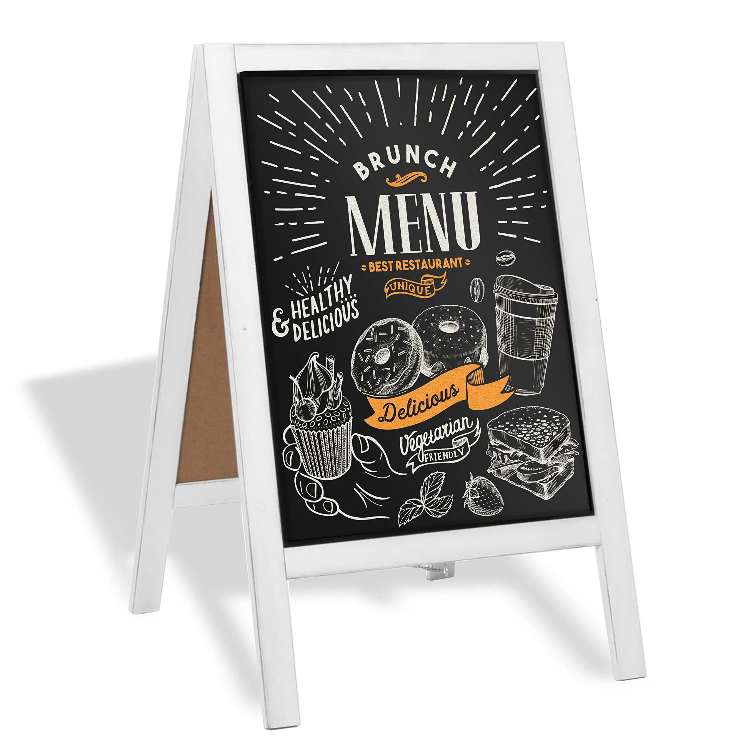 VAIIGO A Board Trottoirbord A Frame Krijtbord Magneetbord 43x65cm Dubbelzijdig Trottoirbord Sandwichbord Buitenbord Zwart voor Restaurant, Bedrijf, Bruiloft (Klein), Bruin