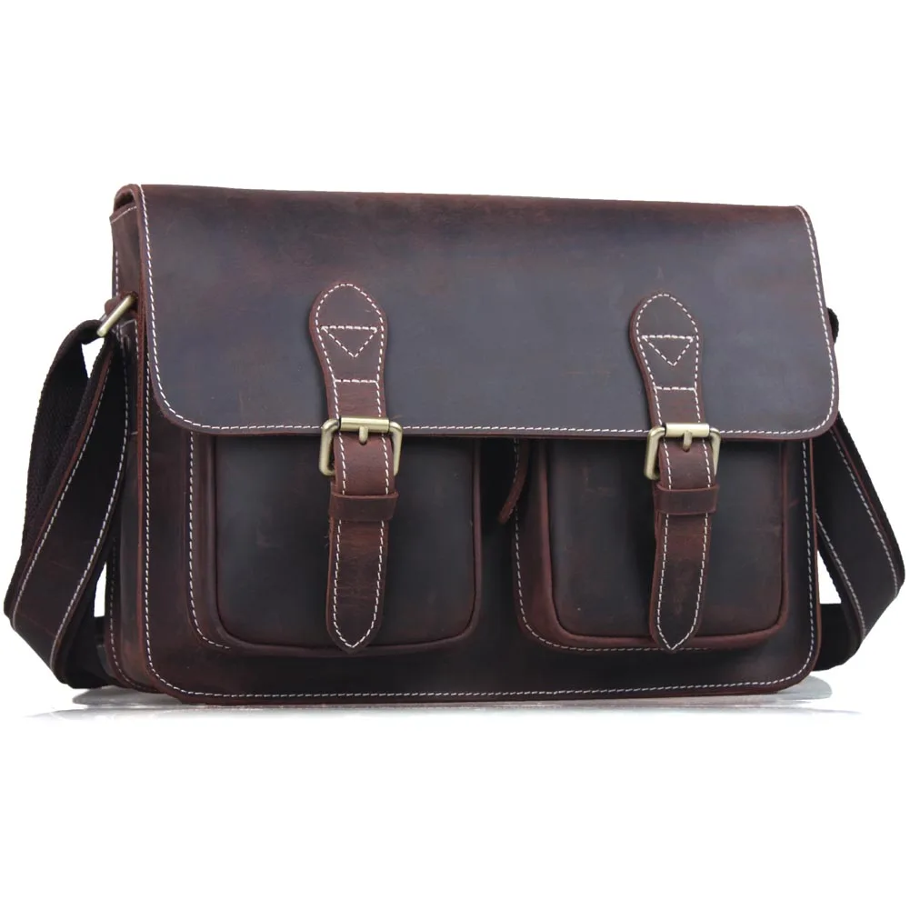 Tiding Top Grain Cowhide Laptop Messenger Bag Briefcase Office Bag Leather Vintage Leather Briefcase for Men