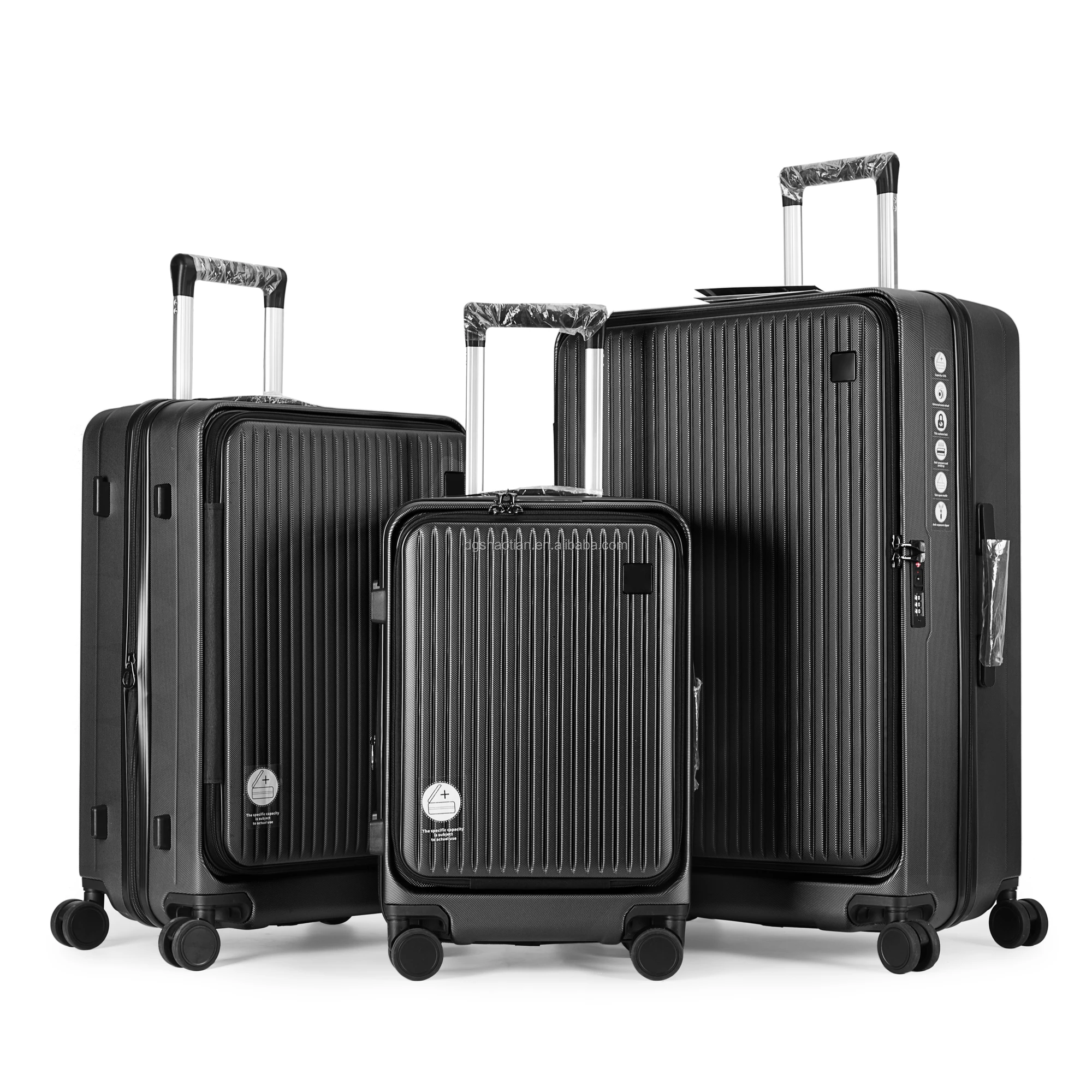 Front Open Luggage 3 Piece Trolley Luggage Set Expandable Antitheft Zipper Trolley Suitcase