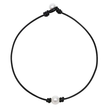 Jewelry Factory Wholesale Single Cultured Freshwater Pearl Choker Necklace for Women Genuine Leather Jewelry Handmade