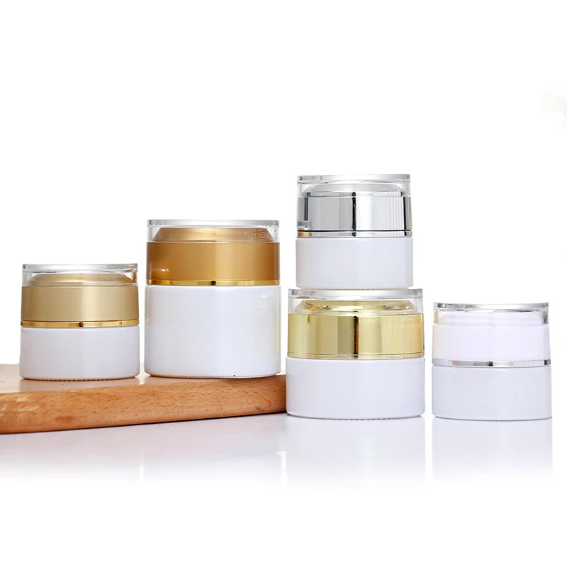 20ml 30ml 50ml Refillable Wide Mouth Hair Care Containers Round White Vintage Empty Glass Cream Jar 2oz With Gold Tops