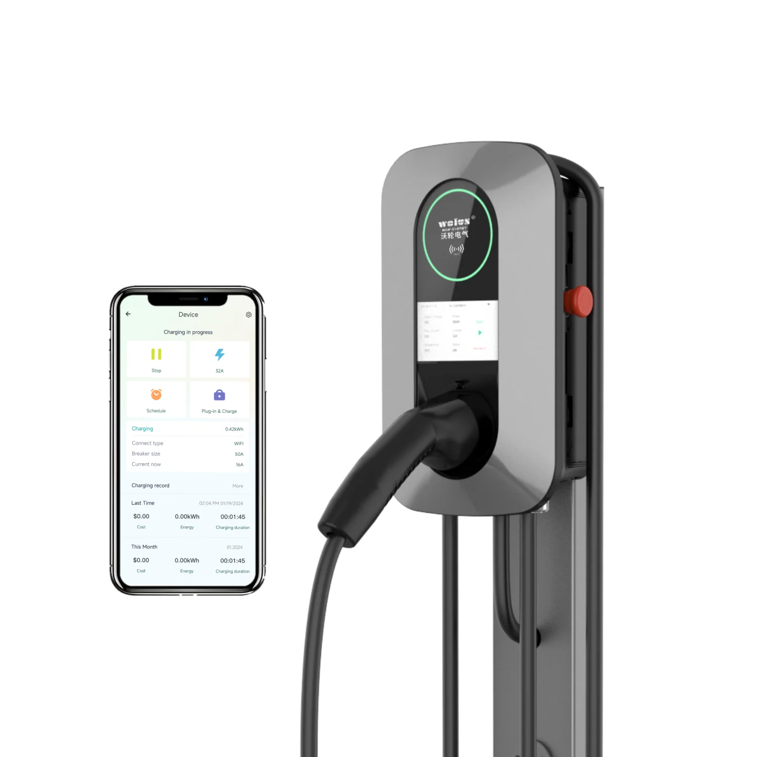 Wandmontierte 32A OCPP AC App-gesteuerte EV-Ladestation 7KW 11KW 22KW Autolade Chademo GBT Wandbox EV AC-Ladegerät