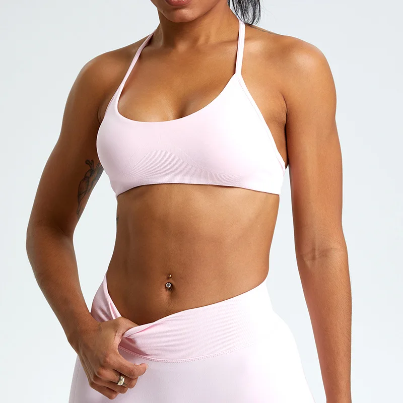 SHINBENE Enhance Seamless 2.0 Adjustable Fitness Gym Bras Halter Neck Workout Sports Bra Tops