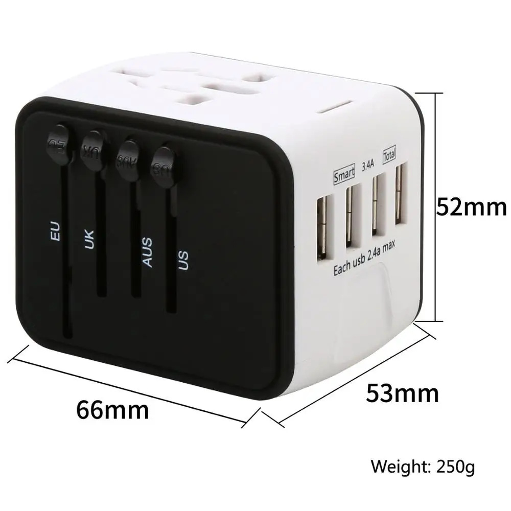 Universal International Plug Adapter All in One Multi Function 4 Port Usb Charger Cell Phone Charger Usb Travel Charger