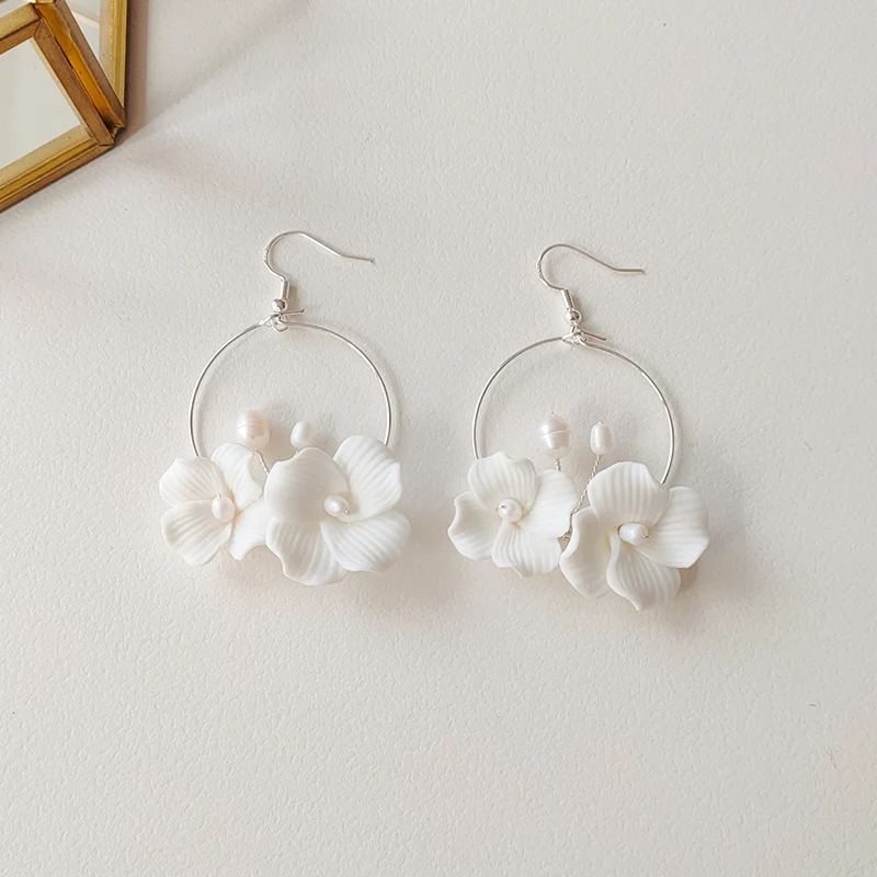 Mixed Styles Handmade Ceramic Flower Bridal Earring Wedding Pearl Earrings Fashion Women aperçu 11