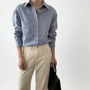 Custom Women Long Sleeve Button-down Shirt with Chest Pocket