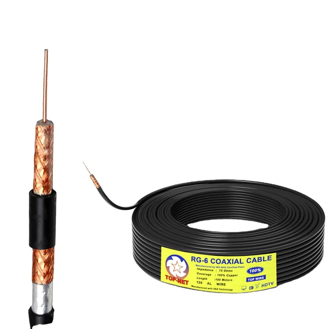 Cameroon TOP-NET camera Coaxial Cable 75 ohm 120 AL wire 96 128 144 Braids Copper Braided Shielding