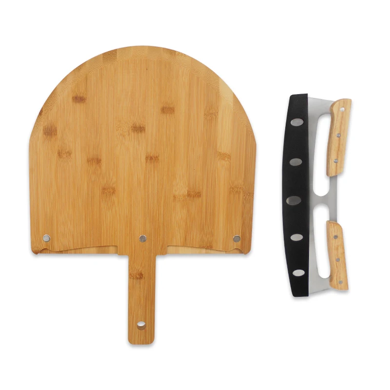 Premium Wood Pizza Peel Bamboo Pizza Serving Board With Pizza Cutter