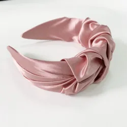 Factory Custom Design Good Quality Hairband Women 2021 Popular Pleated Flowers Shape Pink Wide Satin Silk Headband for