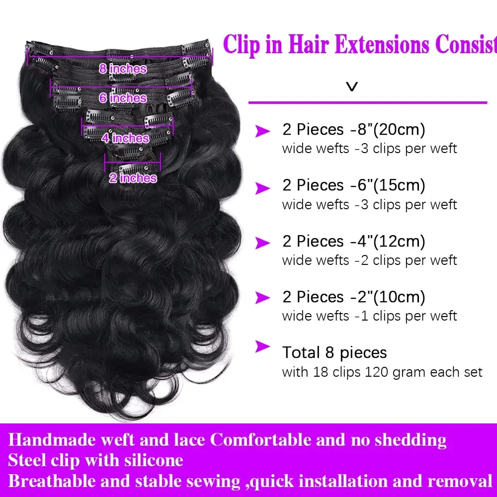 Echthaar Clip In Extensions Brasilianische Body Wave Schwarz_voghion.com