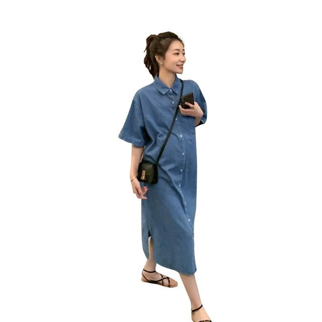 Maternity summer fashion new jeans loose maternity dress short-sleeved skirt chic mom