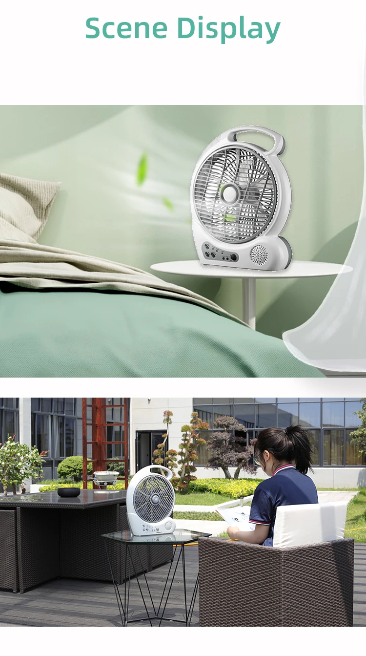 10 Inch Rechargeable Leadacid Battery Box Fan With Radio Led Light